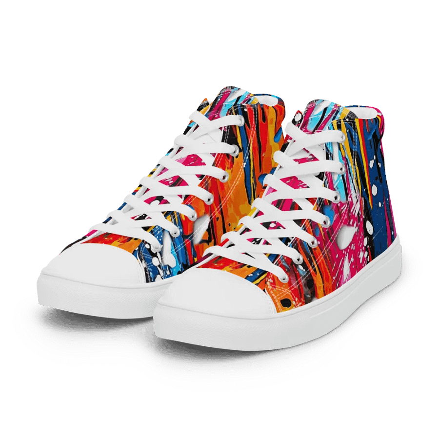 Custom Design Womans High Top Sneakers _ Calceonova Streetwear _ Abstract Graffiti Art Mountain Blizzard _ Vibrant Colored Sneakers product image (8)