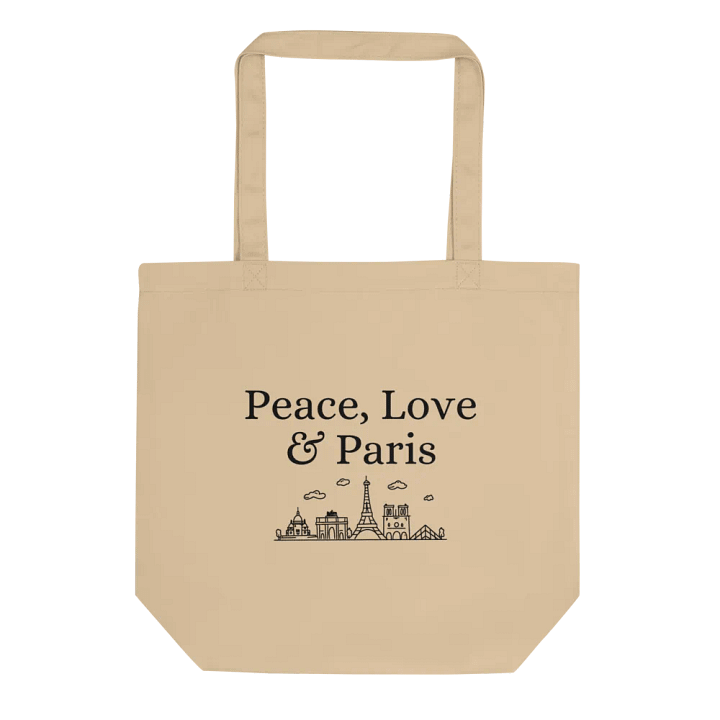 Peace, Love and Paris Organic Statement Tote Bag with Monuments | Black Ink Design product image (2)