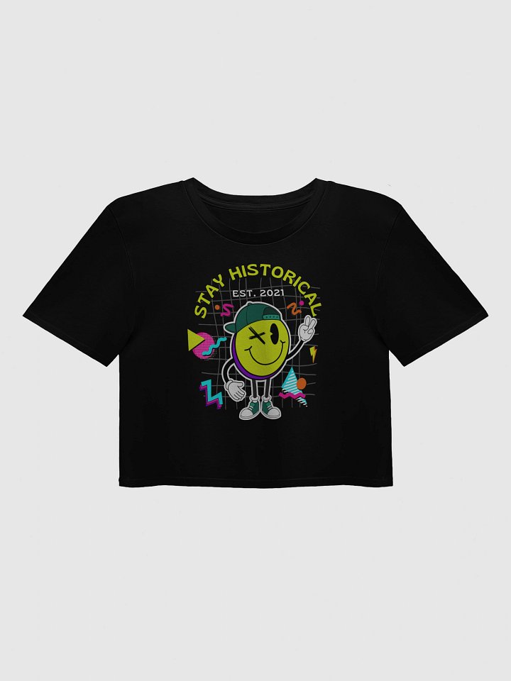 Stay Historical Smiley Crop Top – 90s Retro Soft Cotton Tee (Black) product image (1)