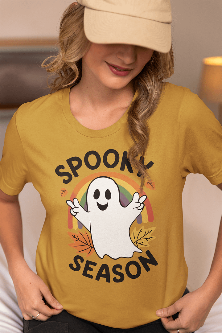 Spooky Season Rainbow and Cute Ghost Halloween Unisex T-Shirt product image (2)