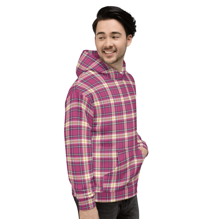 Hot Pink and Navy Blue Plaid Hoodie product image (5)