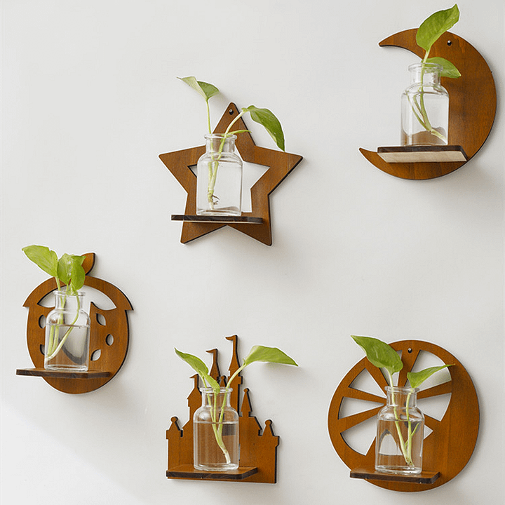 Retro Wall Home Decor Hydroponic Plant Solid Wood Shelving product image (1)