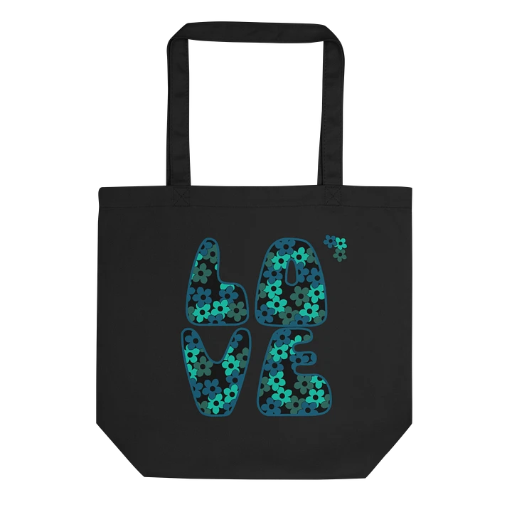 Teal Flower LOVE Text Eco-Friendly Tote Bag product image (1)