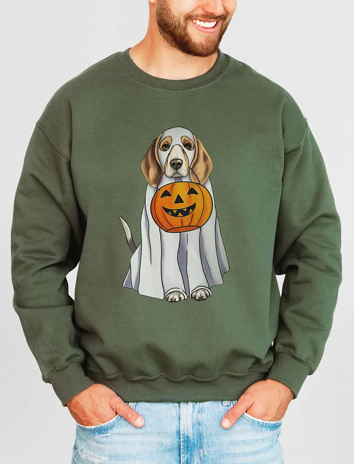 Beagle Halloween Sweatshirt | Funny Fall & Halloween Beagle Wearing a Ghost Costume with Pumpkin Basket product image (19)