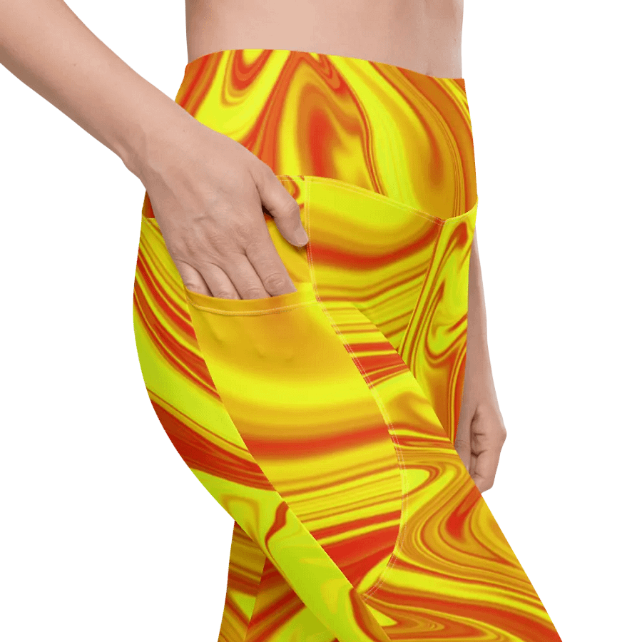 Leggings with Pockets - Yellow and Red Digital Fluid Art product image (3)