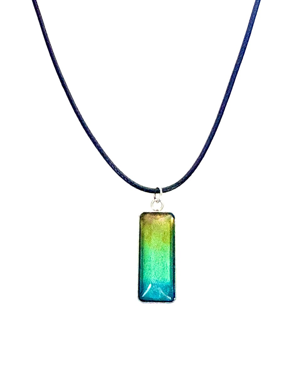 Electric Tide Pendant Necklace | Blue to Green Gradient | Rectangle Cabochon | Monique Faella Designs™ | MFD-00157 product image (2)