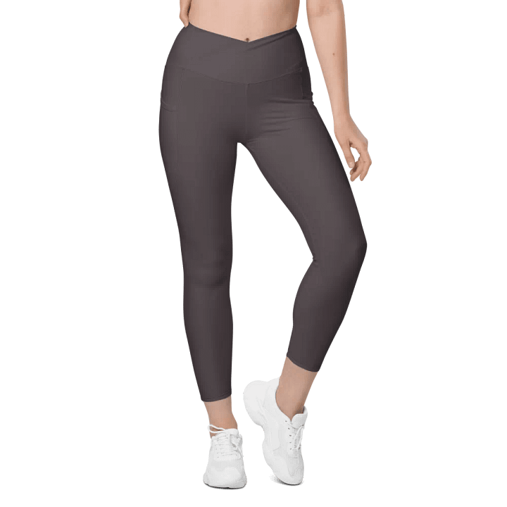 Plain Dark Brown True Summer Women's High Waisted Premium Crossover Leggings with Pockets by Treasure Pie product image (2)