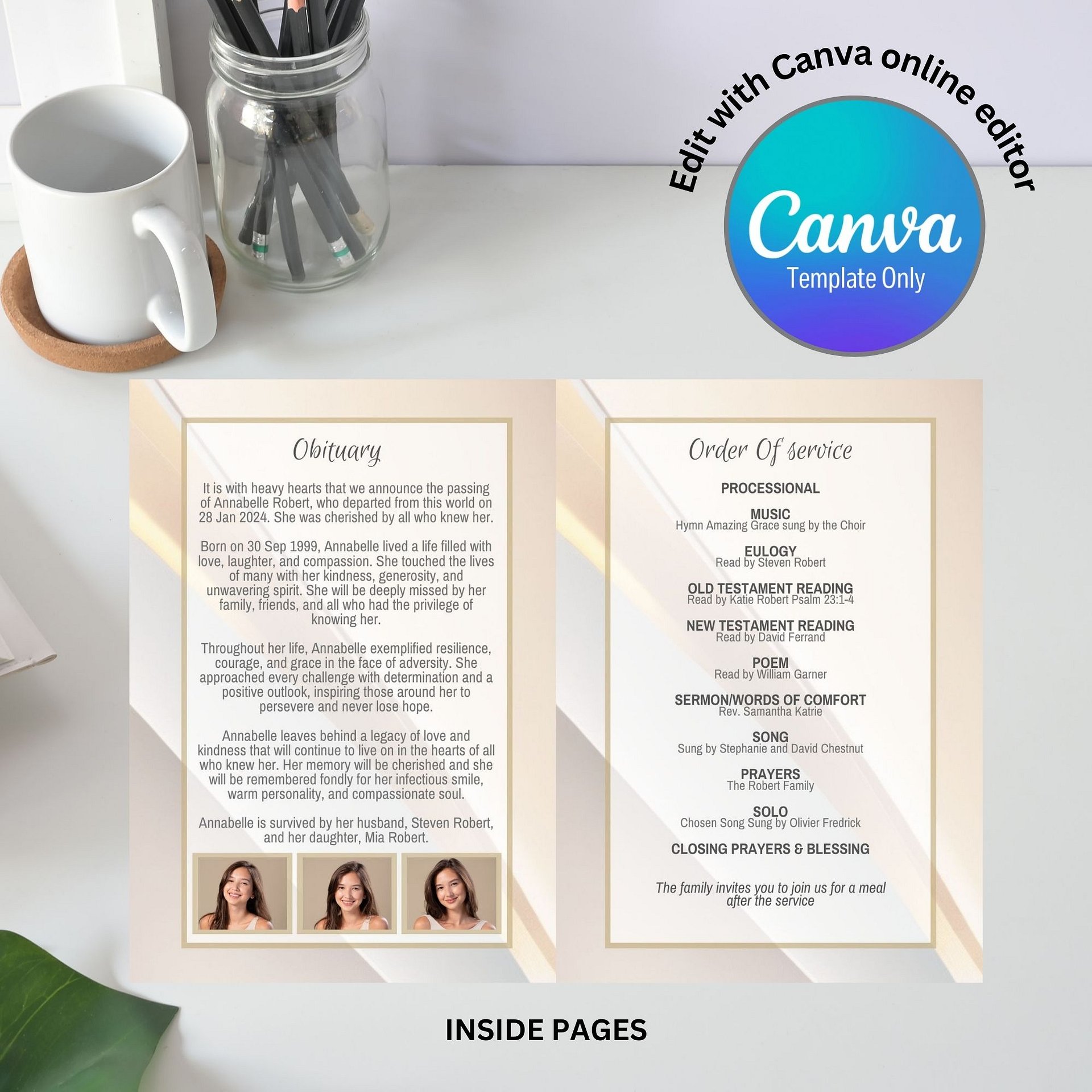 Light Golden Tones Funeral Program Canva Template product image (5)