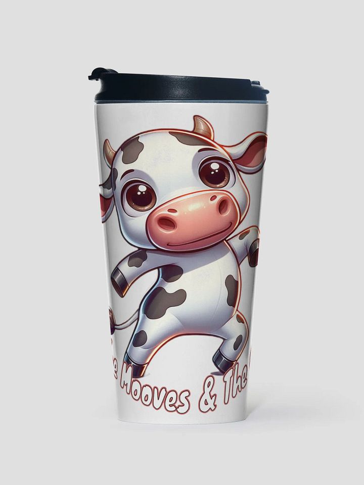 Adorable Dancing Cow Travel Mug - 'I Got The Mooves & The Grooves' Cute Cartoon Design product image (1)