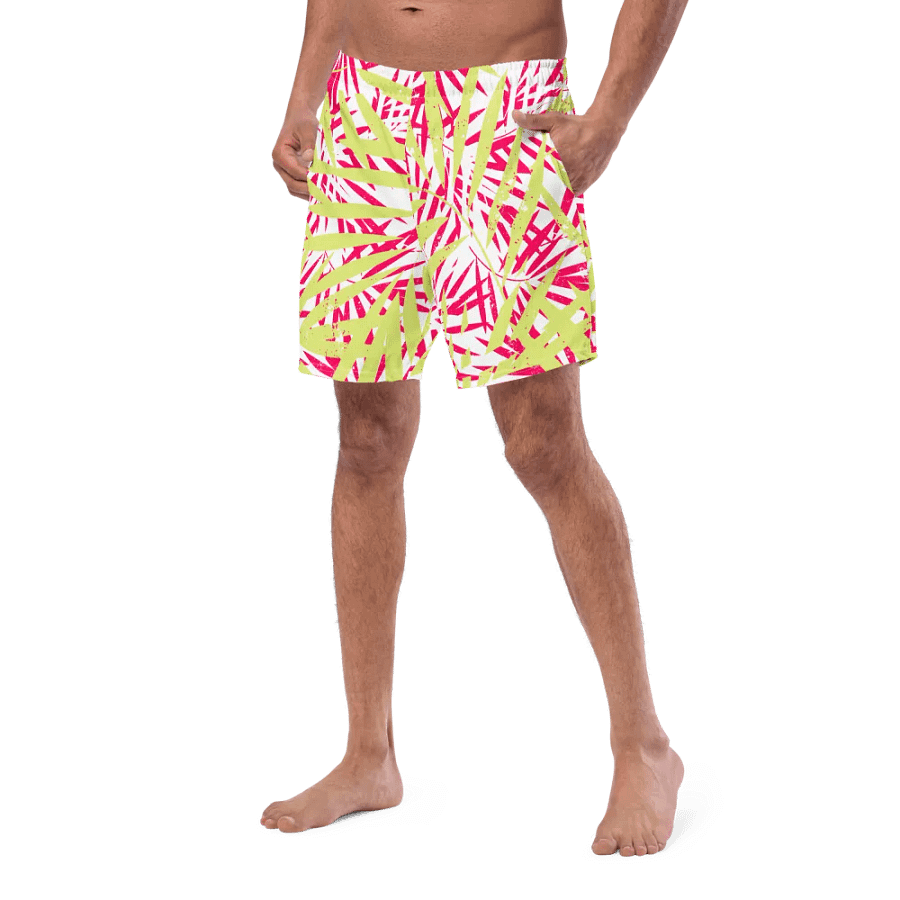 Mens swim trunks tropical yellow and orange   palm leaves design. Fresh and trendy ideal for summer product image (7)