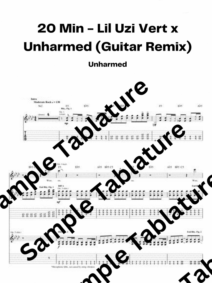 20 Min - Lil Uzi Vert x Unharmed (Guitar Remix) Guitar Tablature product image (1)