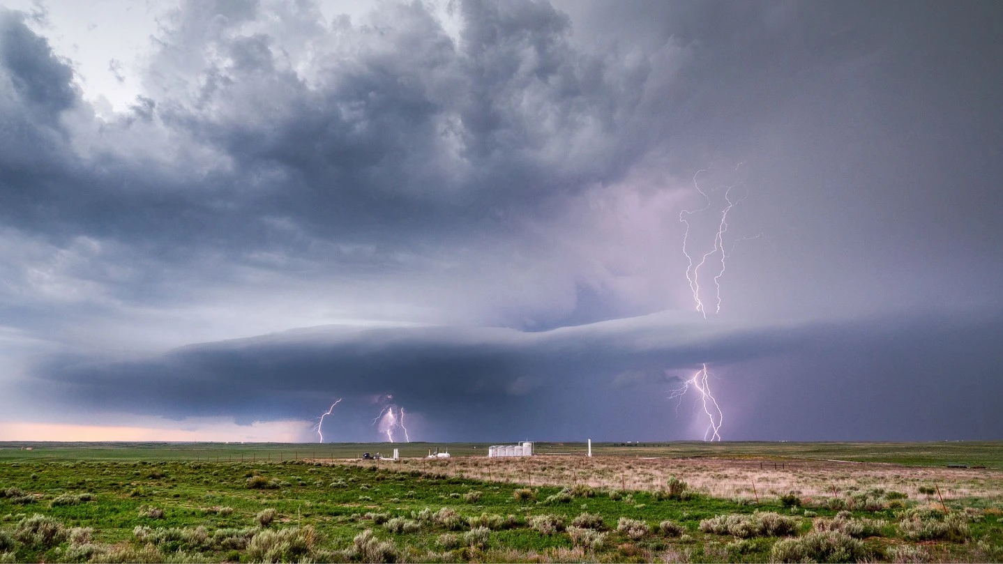 High based summer supercell thunderstorm in the Texas Panhandle spitting out tons of lightning several years ago.