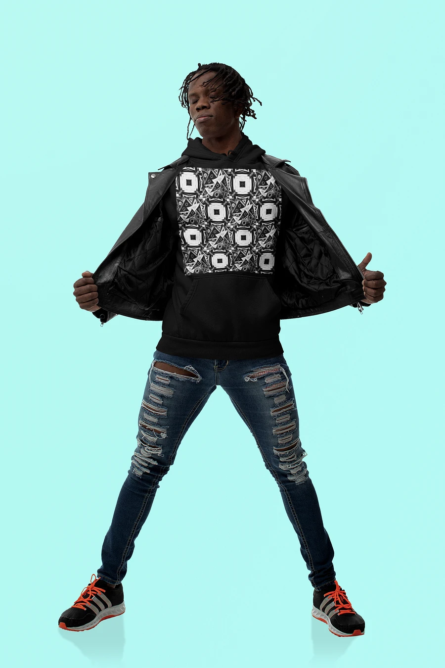 Abstract Monochrome Pattern Shapes and Squares Unisex Pull Over Hoodie product image (4)