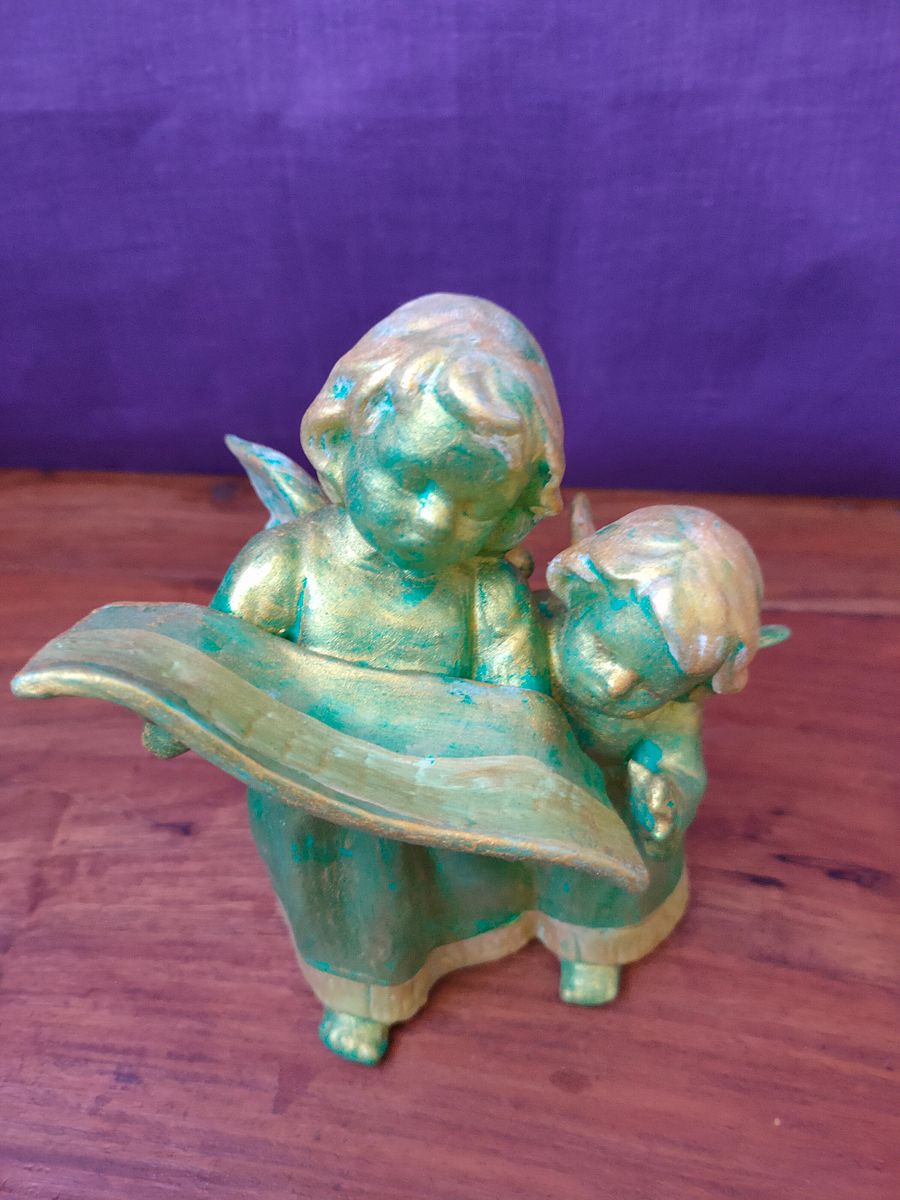 Dupla de Anjos Cantores Verdes - Exclusiva, Pintada à Mão product image (10)