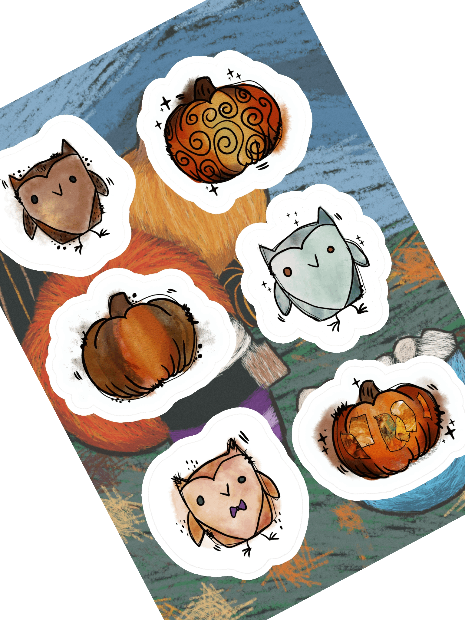 Whimsical Pumpkin and Owl Sticker Sheet product image (1)
