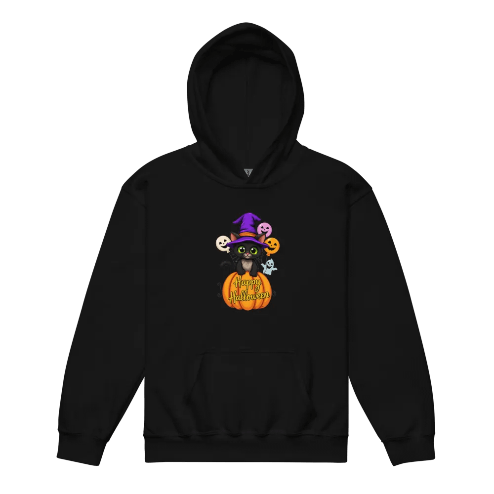 Witchy Sitting Pumpkin Cat Youth Hoodie product image (11)