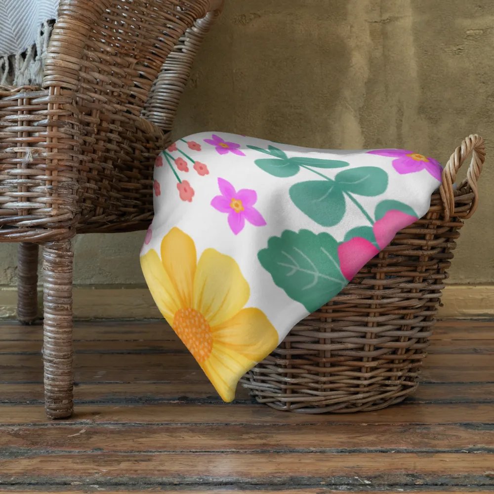 Vibrant Floral Blooms Pink Yellow Orange Blanket - White product image (10)