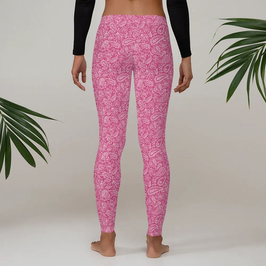 comfortable leggings in soft pink with white paisley design for those that like paisley pattern elements. product image (3)