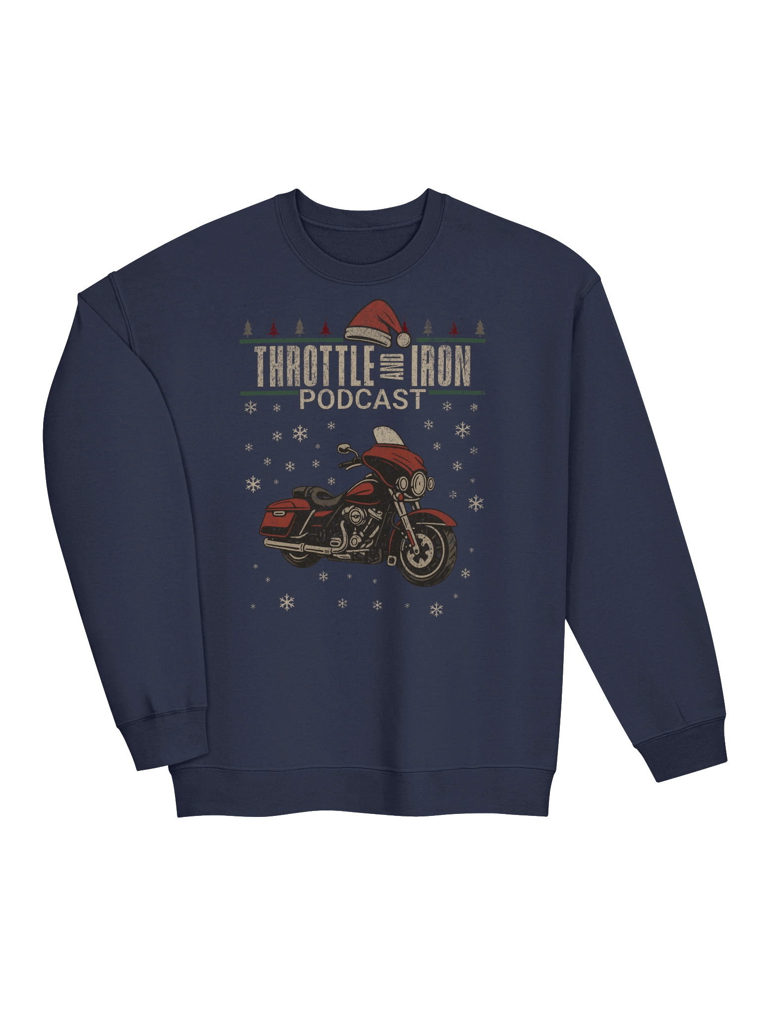 Throttle & Iron Podcast Christmas Harley Sweatshirt – Vintage Motorcycle Holiday Crewneck for Bikers & Riders product image (3)