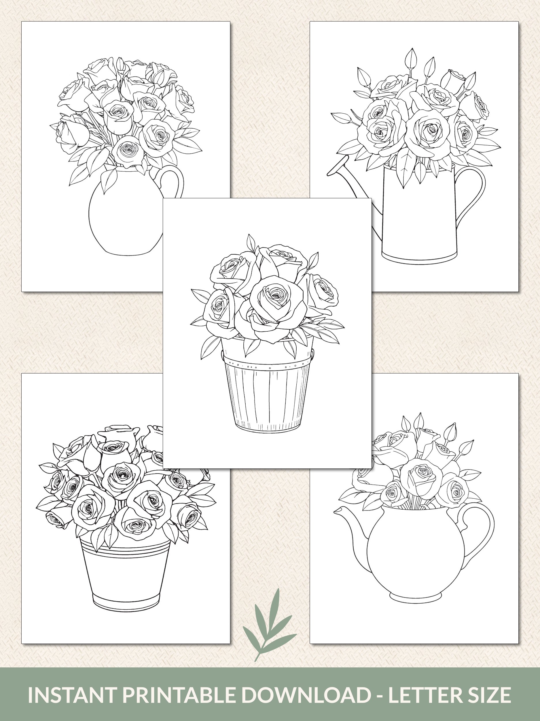 Bouquets Of Roses Flower Coloring Pages – Printable Set of 20 product image (3)