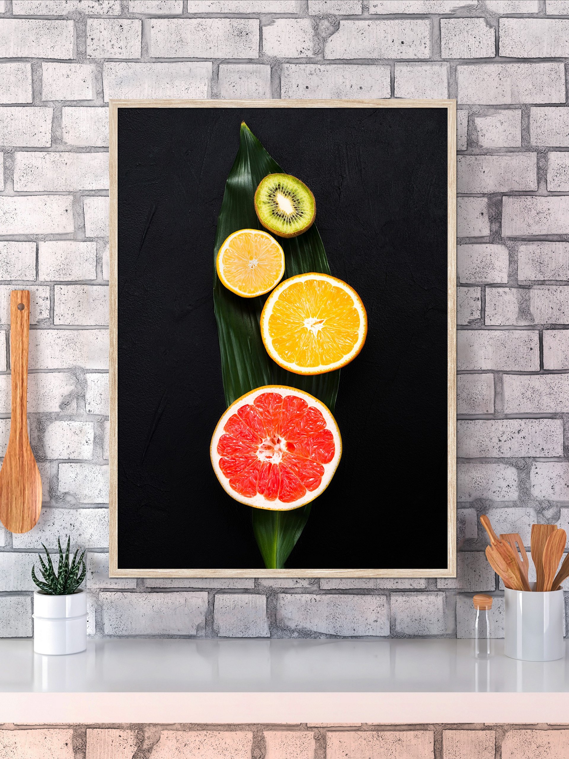 Food kitchen poster: Tropical fruits - kiwi tangerine orange grapefruit — Kitchen wall decor, kitchen art print, aesthetic poster product image (25)