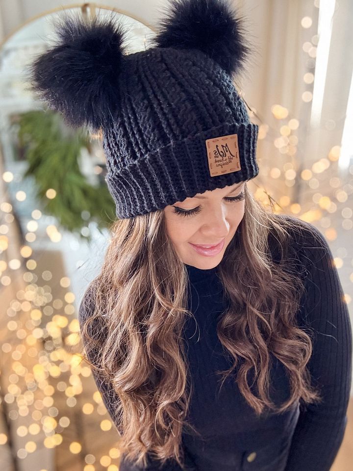 Double PomPom Cuddle Cables Beanie Crochet Pattern product image (1)