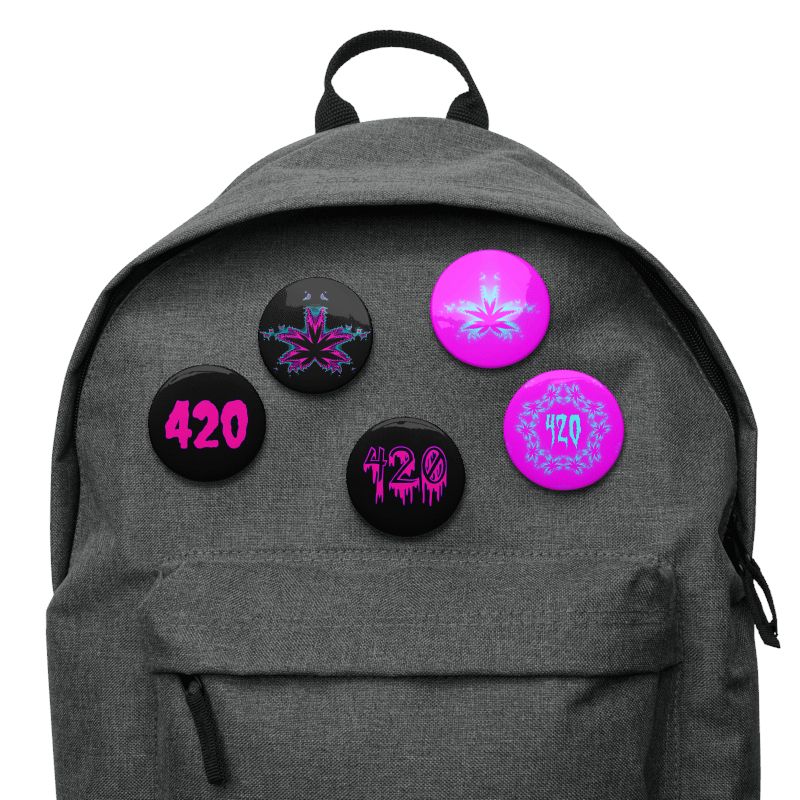 Creepy Cannabis 420 Pins, Black Blue Pink Pot Leaf Art Pin Button Set product image (5)