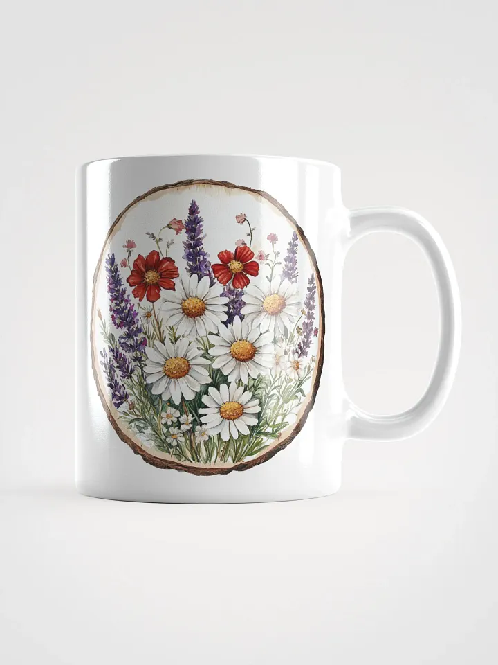 Red & White Wildflower Round Wood Art Ceramic Mug product image (1)