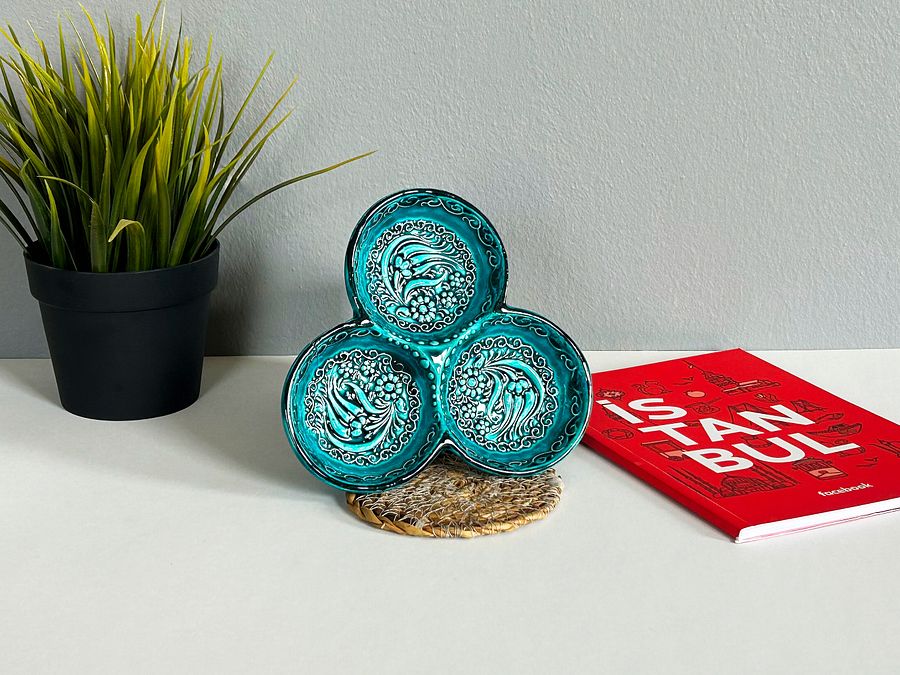 Ceramic snack dish, turquoise/green/emerald — handmade pottery product image (4)