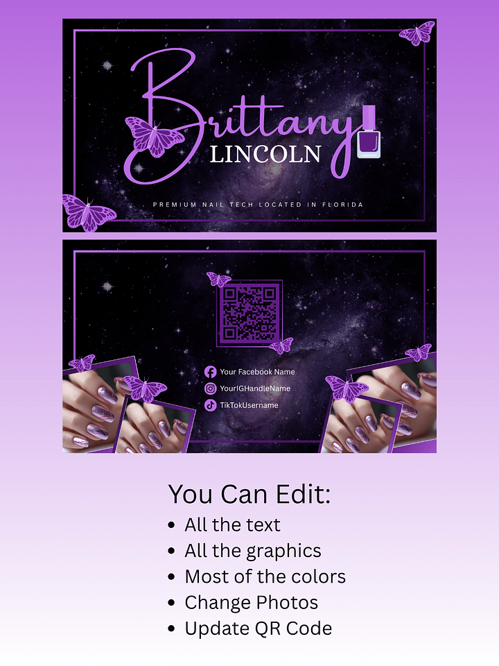 Purple Galaxy Nail Tech Business Card Template - 1101825 product image (2)