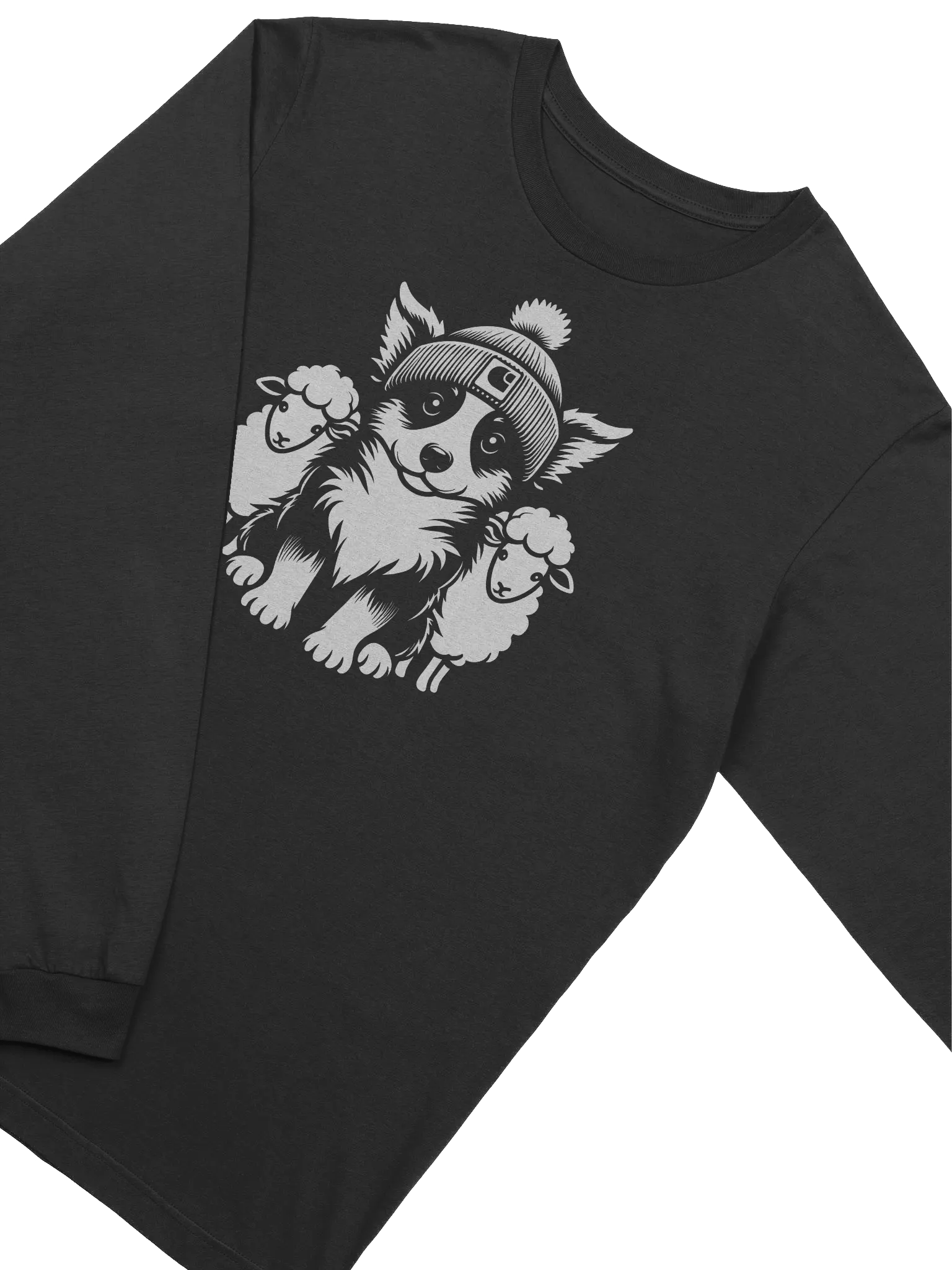 Cute Tricolor Border Collie with Sheep Long Sleeve T-Shirt product image (2)