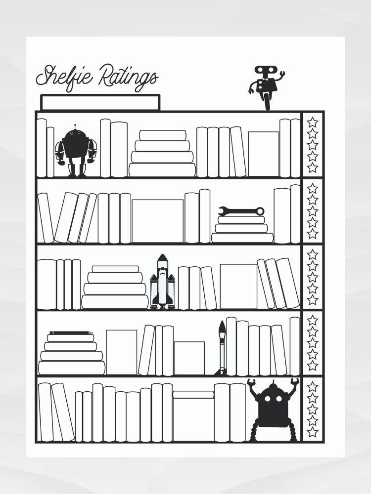 Shelfie Ratings Book Tracker, Black and White Printable Bookcase Journal Log with 7 Themes product image (8)