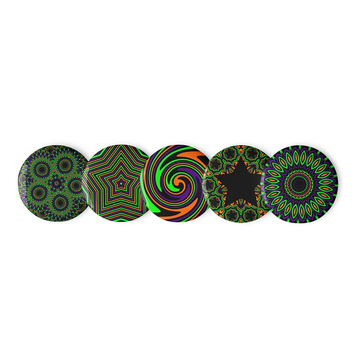 Twisted Halloween Sunflower Star Pins, Autumn Orange Black Green Purple Kaleidoscope Art Pin Buttons product image (2)