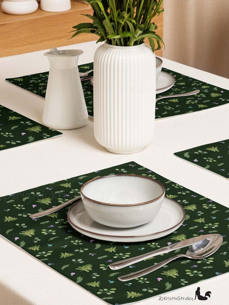 Woodland Ferns & Mushrooms on Dark Green Placemat Set product image (3)