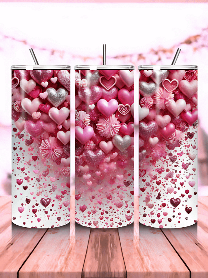 Glitter Hearts Valentine 20 oz Skinny Tumbler Wrap – sublimation PNG design template, instant digital download product image (1)