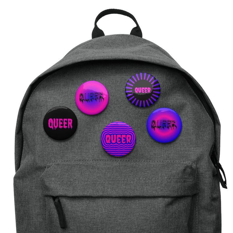 Creepy Queer Pride Pins, Cotton Candy Color Blue Pink Pin Buttons, Queer Horror Art Accessories product image (4)
