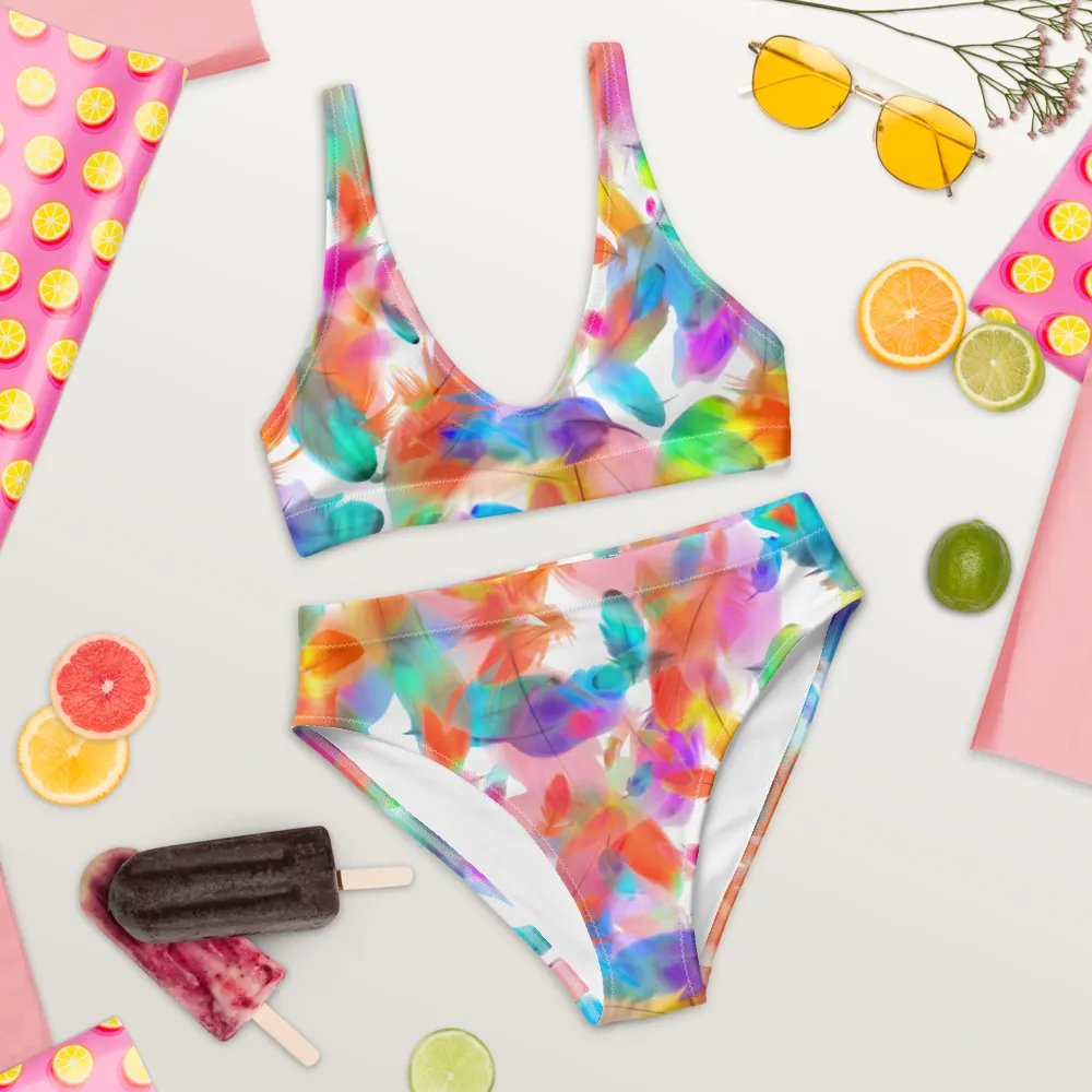 Colorful Feather Pattern Design High Waisted Bikini - v1 product image (9)
