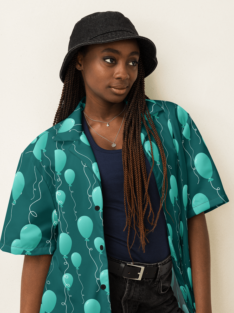 Teal Floating Balloons Oversized Button-Down Shirt product image (11)
