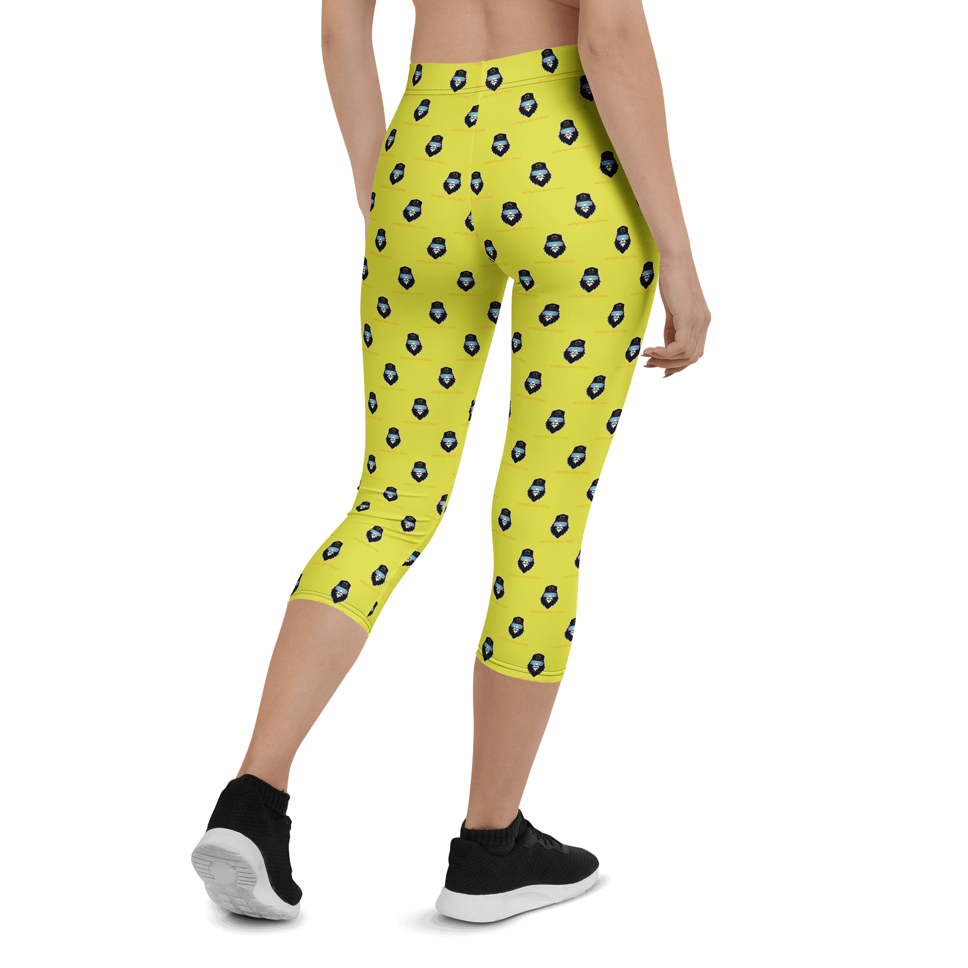 Synthsquatch Fitness Bigfoot Monogram Logo All-Over Print Capri Leggings (Neon Yellow) product image (2)