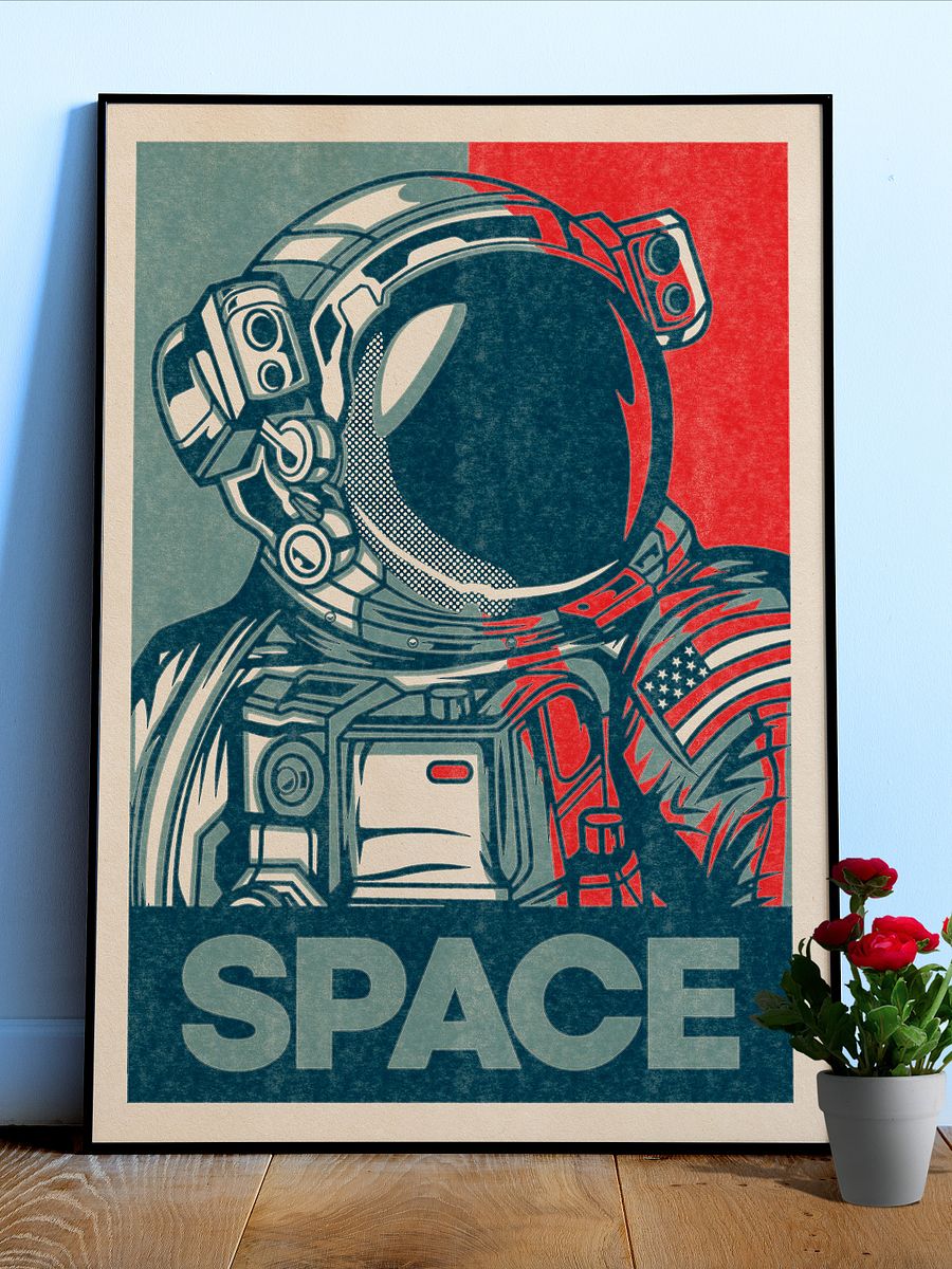 Space (Hope/Obama style, Shepard Fairey style) — Vintage space poster, retro space art, propaganda poster, retrofuturism art, retro sci-fi print product image (25)