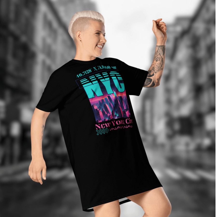 NYC New York City Graphic All Over Print T-shirt Dress product image (7)