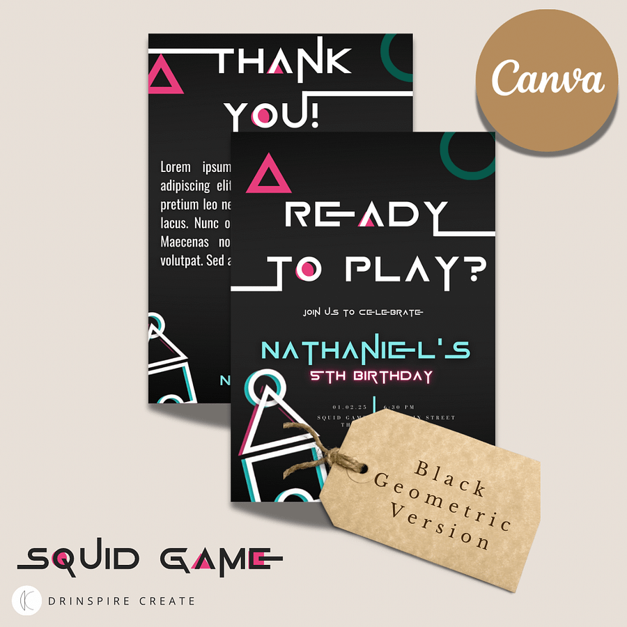 Squid Game-Inspired Party Template - Black Geometric Version product image (1)