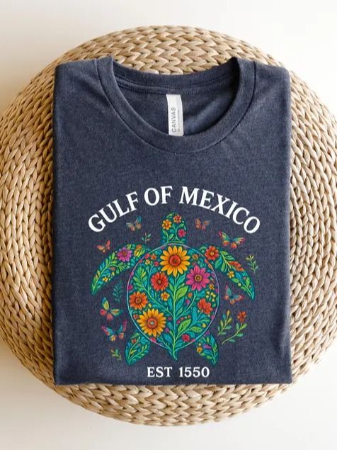 Turtle Gulf of Mexico Shirt, Gulf of Mexico Est 1550 Shirt, Subtle Anti Trump Tee, Gulf Coast Shirt, Mexican Beach Crewneck Tee product image (1)