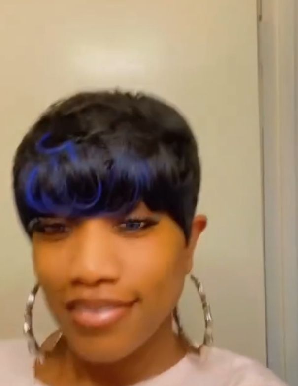 Blue and black short handmade wig product image (4)