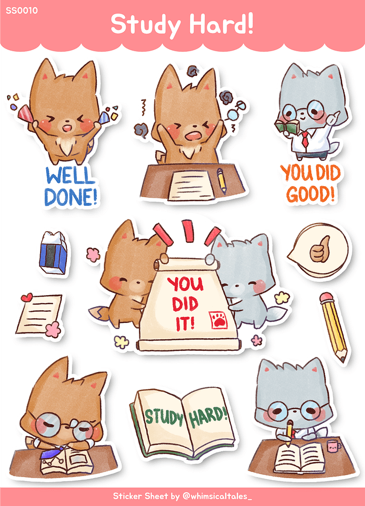 Study hard with the foxes | Sticker Sheet product image (1)