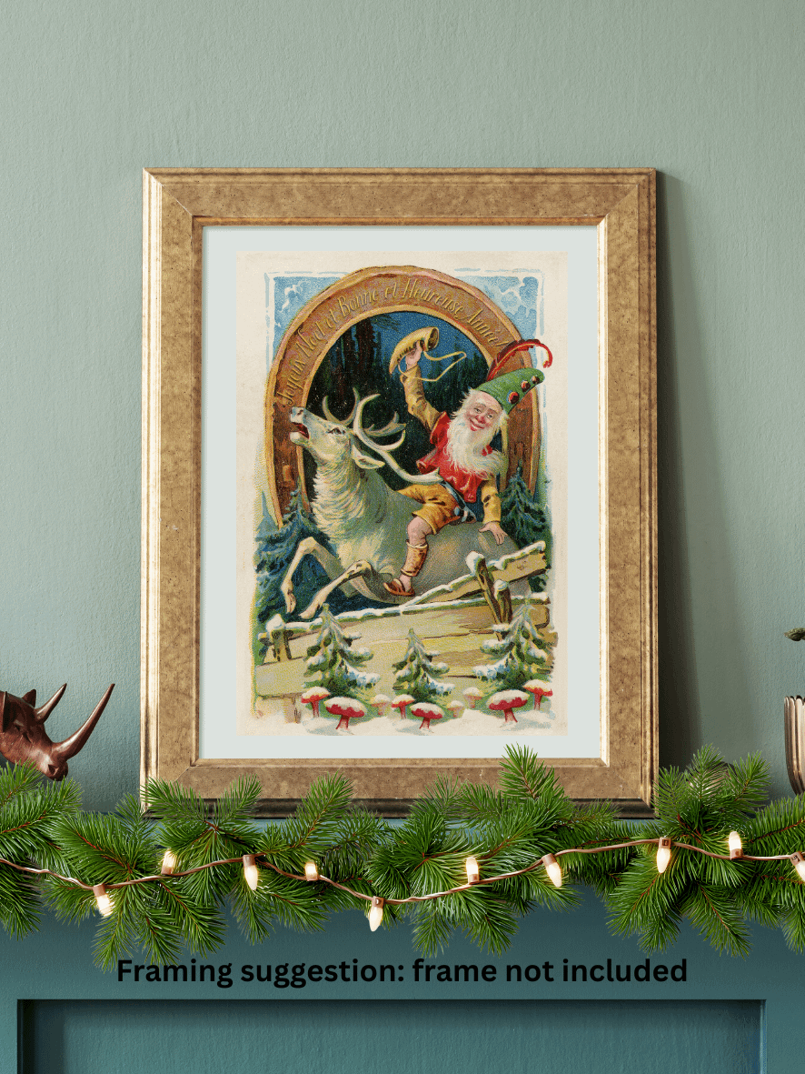 Whimsical Vintage Elf on Reindeer Poster product image (2)