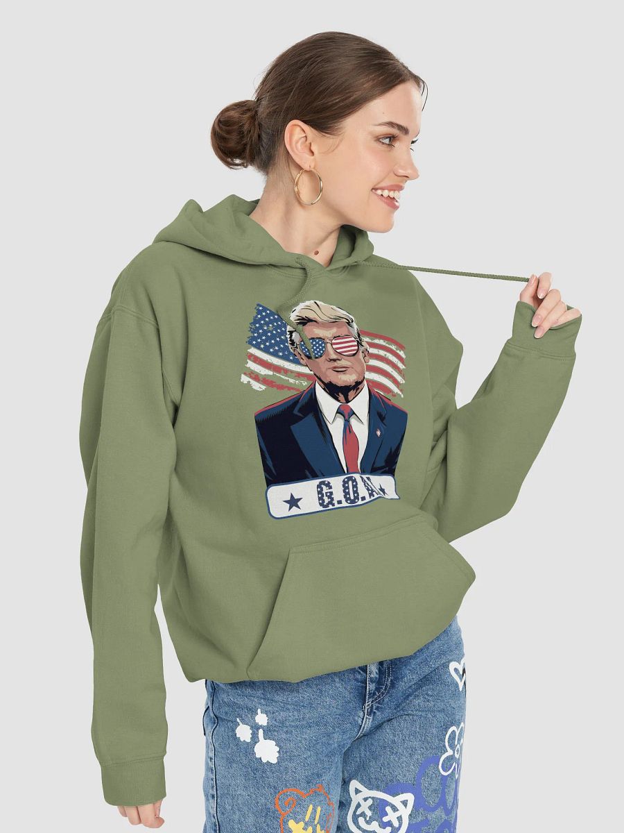 Trump "G.O.A.T" Hoodie – Patriotic USA Flag Sunglasses Design product image (7)