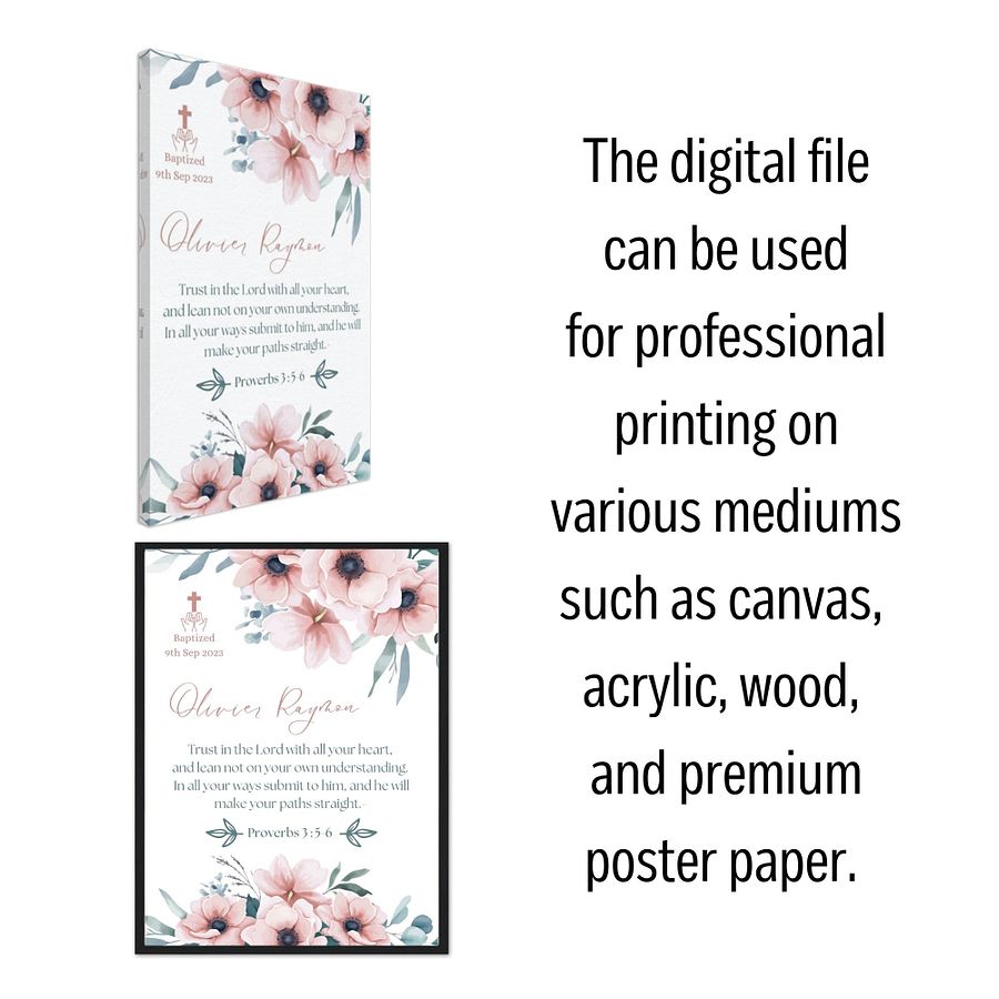 Water Colour Big Pink Flowers Baptism Canva Template product image (6)