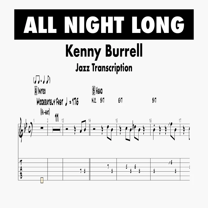 (Transcription PDF) All Night Long - Kenny Burrell Solo Transcription product image (1)