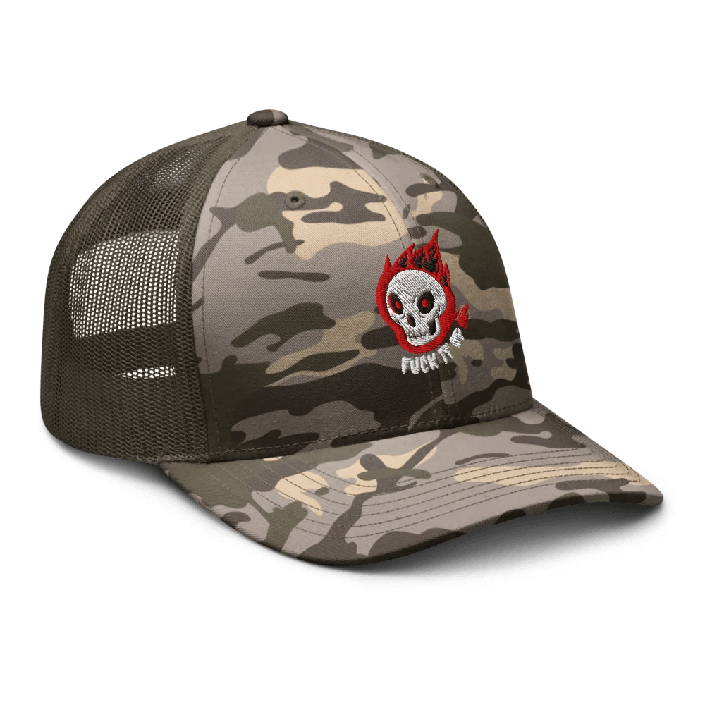 Flaming Skull Camo Trucker Hat product image (6)